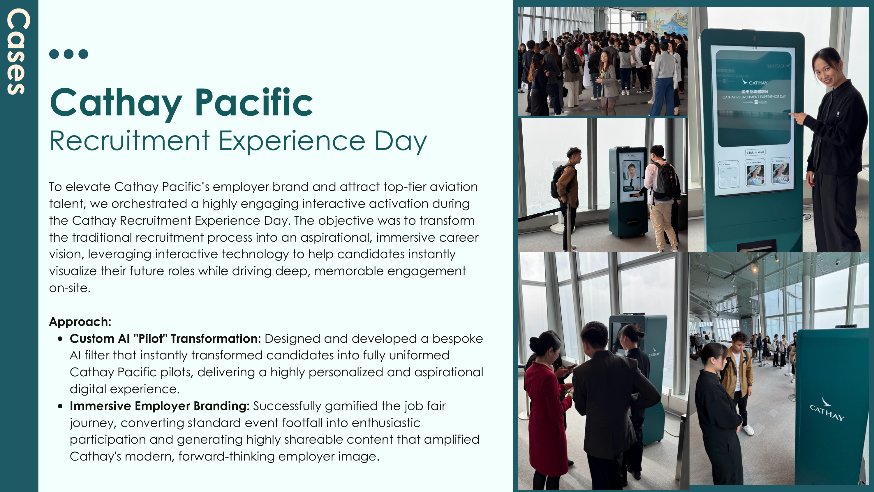 Cathay Pacific Recruitment Experience Day — AI photo booth turning candidates into uniformed pilots.